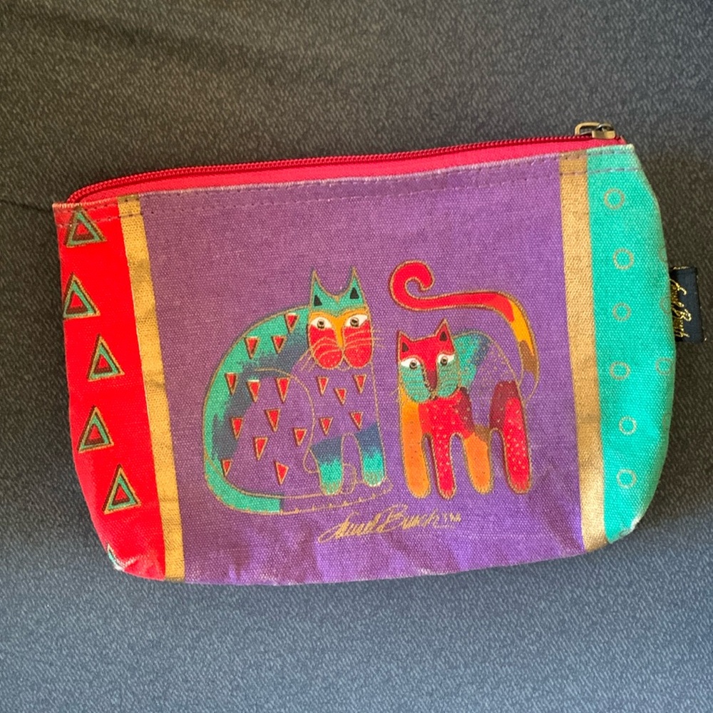 Vintage Colorful Laurel Burch Cat Zip Pouch